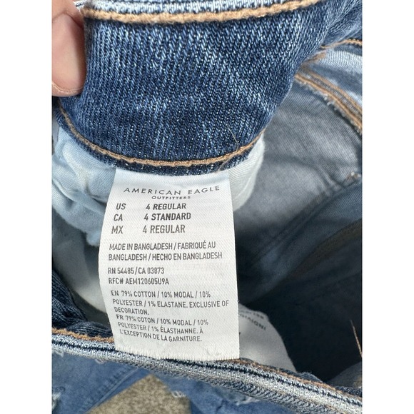 American Eagle Mom Jeans Women's 4R Blue High-Rise Pants - Destroyed Stretch - Picture 8 of 10